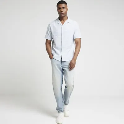Blue regular fit textured revere shirt sold by River Island