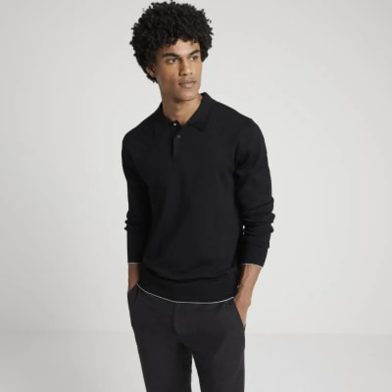 Black Slim Fit Knit Polo Jumper sold by River Island