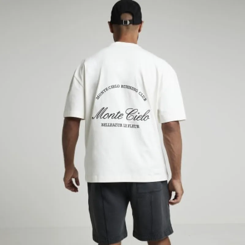 Beige oversized Monte Cielo graphic t-shirt made by River Island