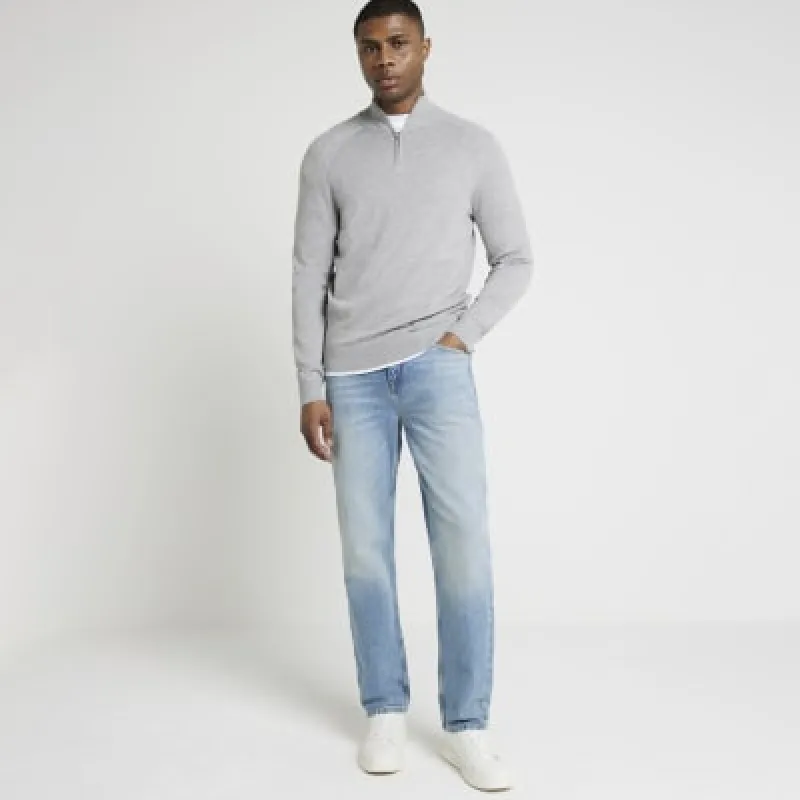 Grey slim fit viscose half zip jumper sold by River Island