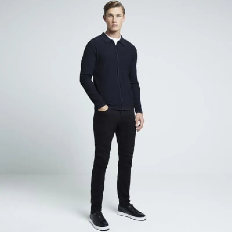 Black slim fit zip up jumper sold by River Island