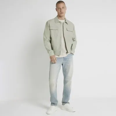 Green regular fit linen blend jacket sold by River Island