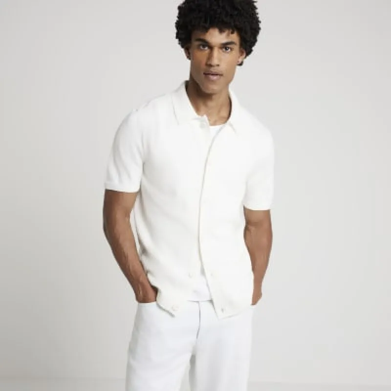 White slim fit boucle knitted shirt sold by River Island