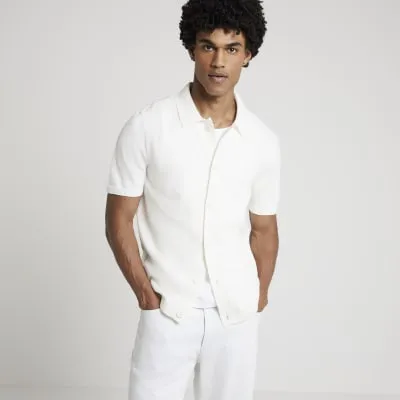 White slim fit boucle knitted shirt sold by River Island