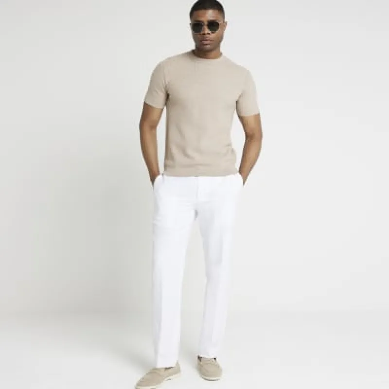Stone slim fit textured knitted t-shirt sold by River Island