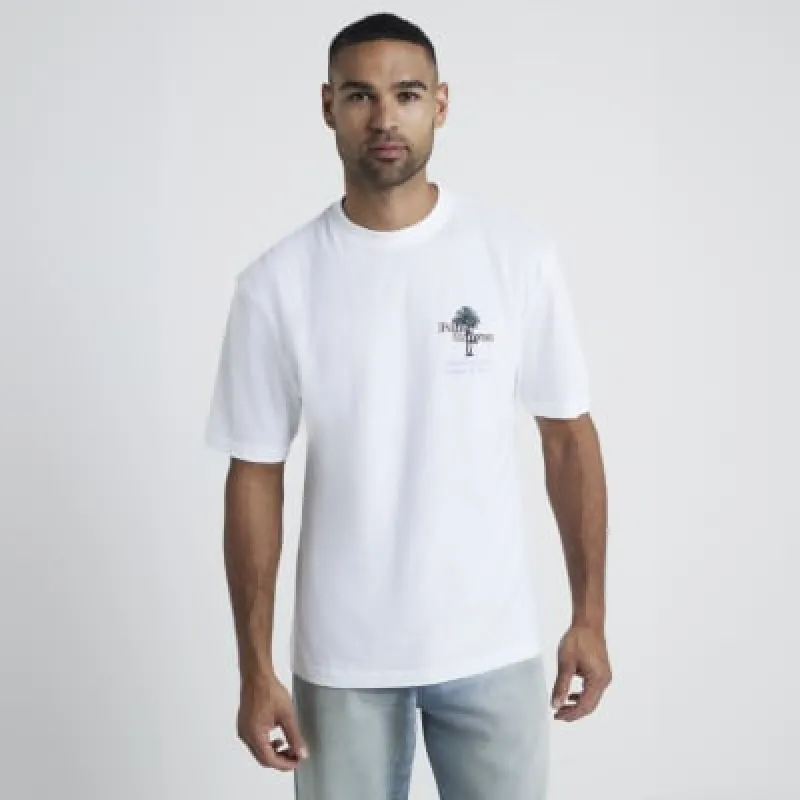 White regular fit palm tree graphic t-shirt sold by River Island