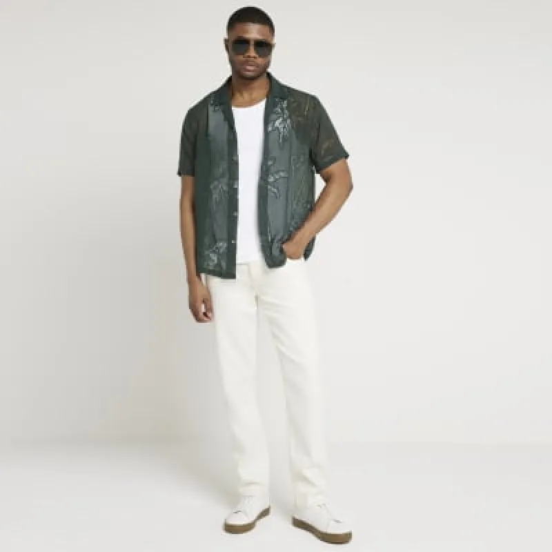 Green regular fit burn out palm tree shirt sold by River Island