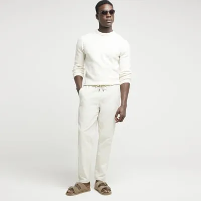 Ecru Slim Fit Waffle Textured Crew Jumper sold by River Island
