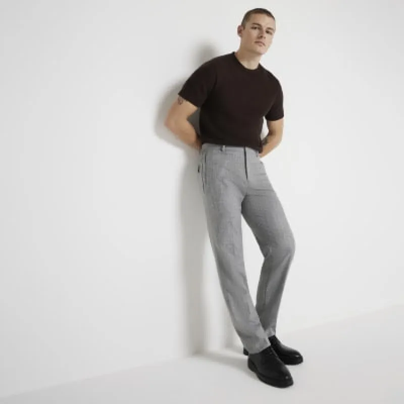Grey Slim Fit Textured Smart Trousers sold by River Island
