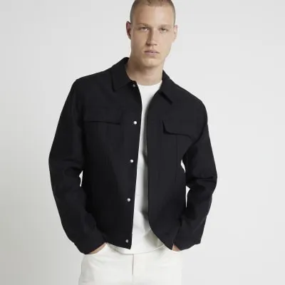 Black regular fit linen blend jacket sold by River Island