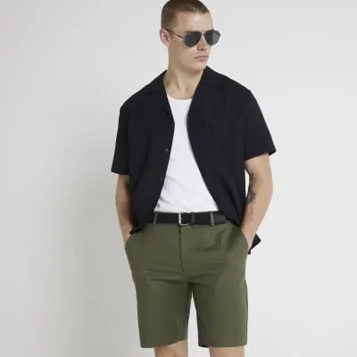 Khaki slim fit belted chino shorts sold by River Island