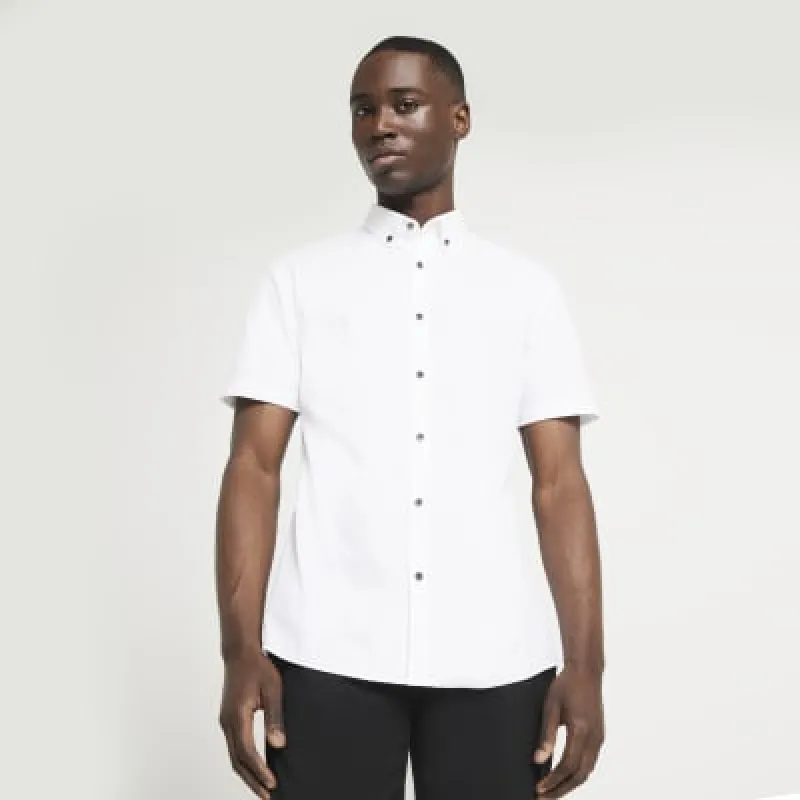 White muscle fit textured smart shirt sold by River Island