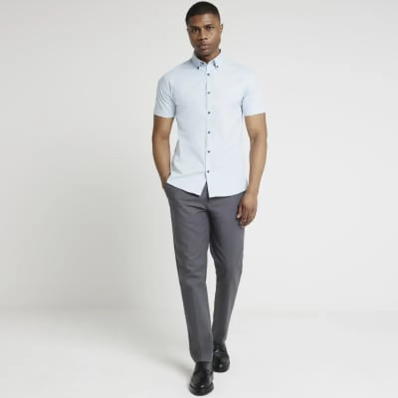 Blue muscle fit textured smart shirt sold by River Island