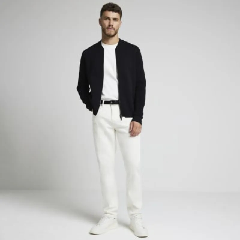Black slim fit knitted zip up bomber jacket sold by River Island