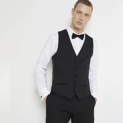 Black slim fit tuxedo waistcoat sold by River Island