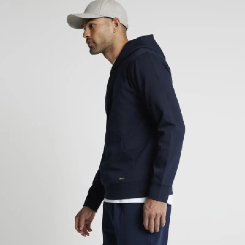 Navy slim fit textured smart hoodie sold by River Island