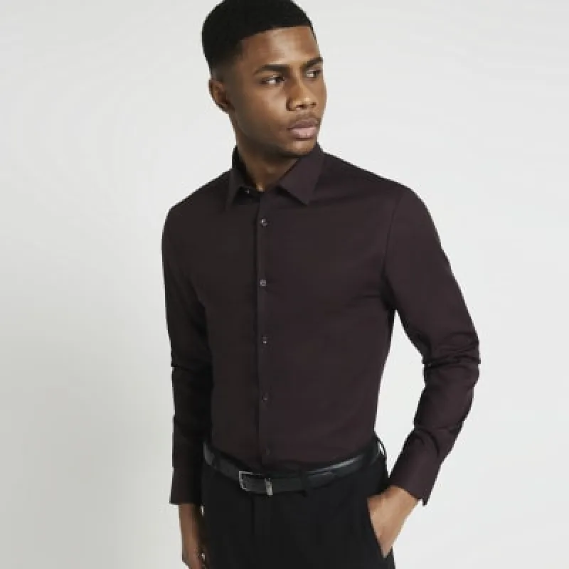 Brown slim fit premium smart shirt sold by River Island