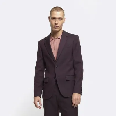 Red slim fit twill suit jacket sold by River Island