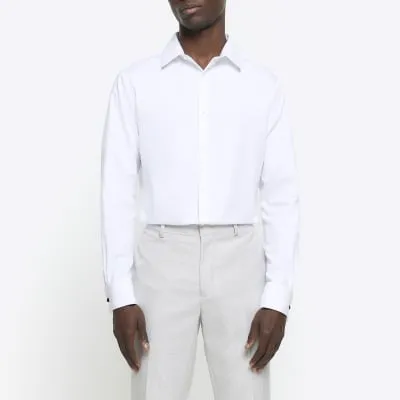 White slim fit double cuff smart shirt sold by River Island