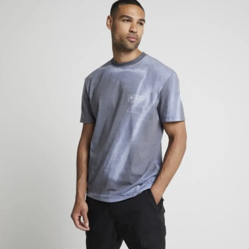 Blue regular fit abstract print t-shirt sold by River Island