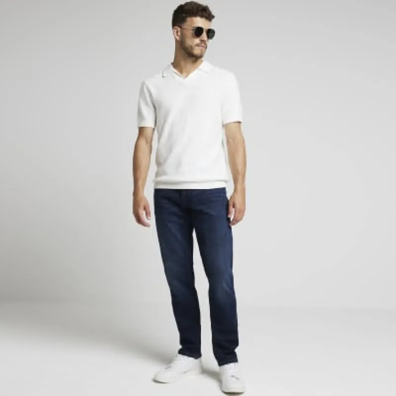 White slim fit diamond stitch knit polo shirt sold by River Island