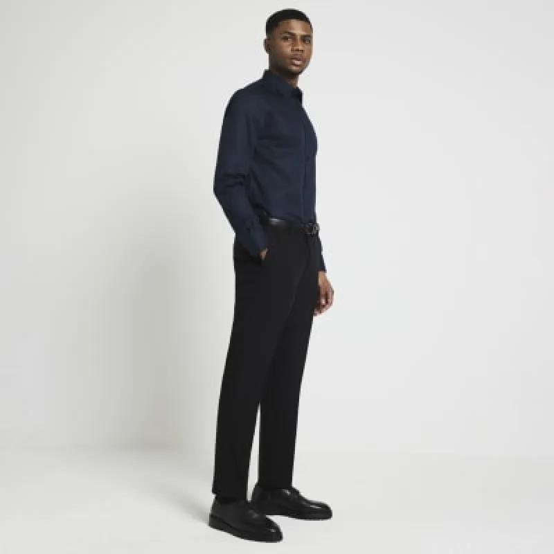 Navy slim fit premium smart shirt sold by River Island