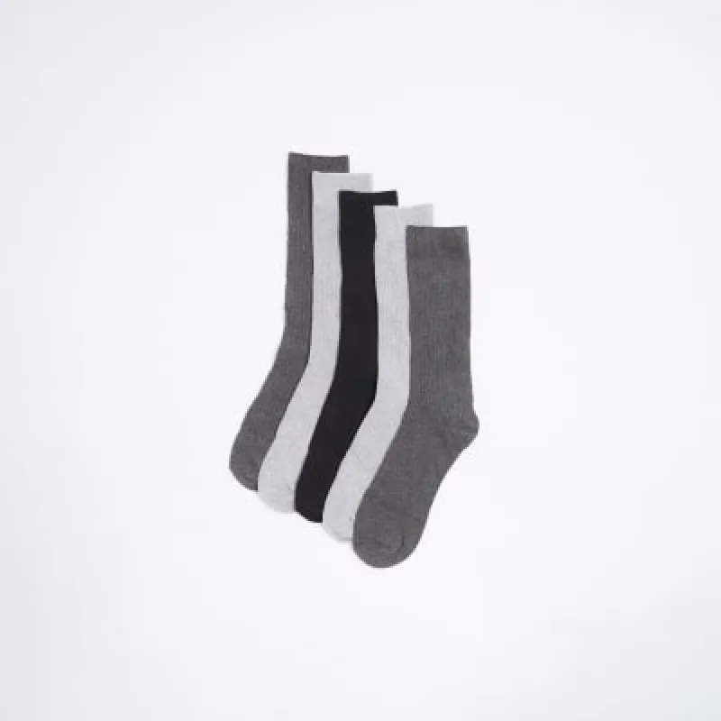 5PK grey ribbed ankle socks sold by River Island