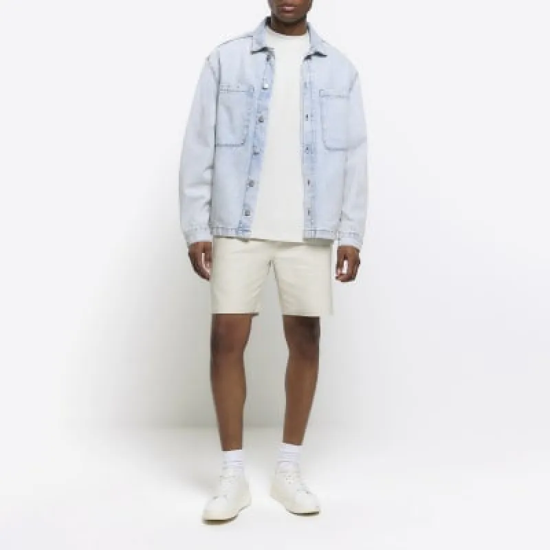 Beige regular fit pull on shorts made by River Island