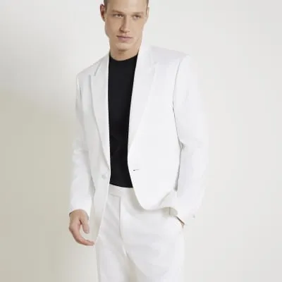 White slim fit tuxedo suit jacket sold by River Island