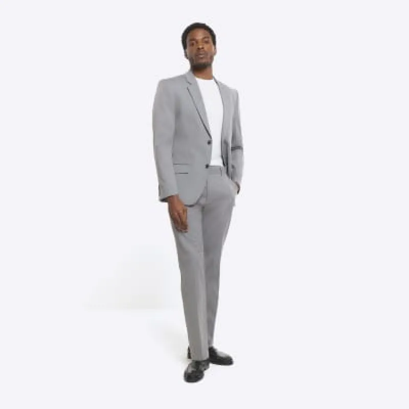 Grey skinny fit twill suit trousers sold by River Island