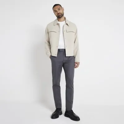 Grey slim fit smart chino trousers sold by River Island