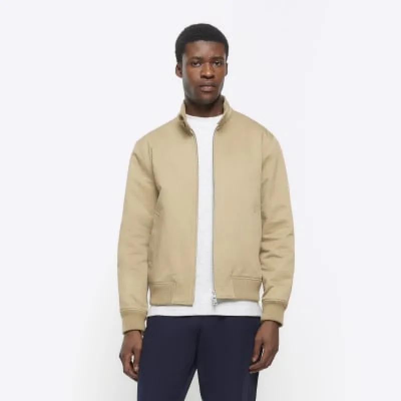 Stone regular fit funnel Harrington jacket sold by River Island