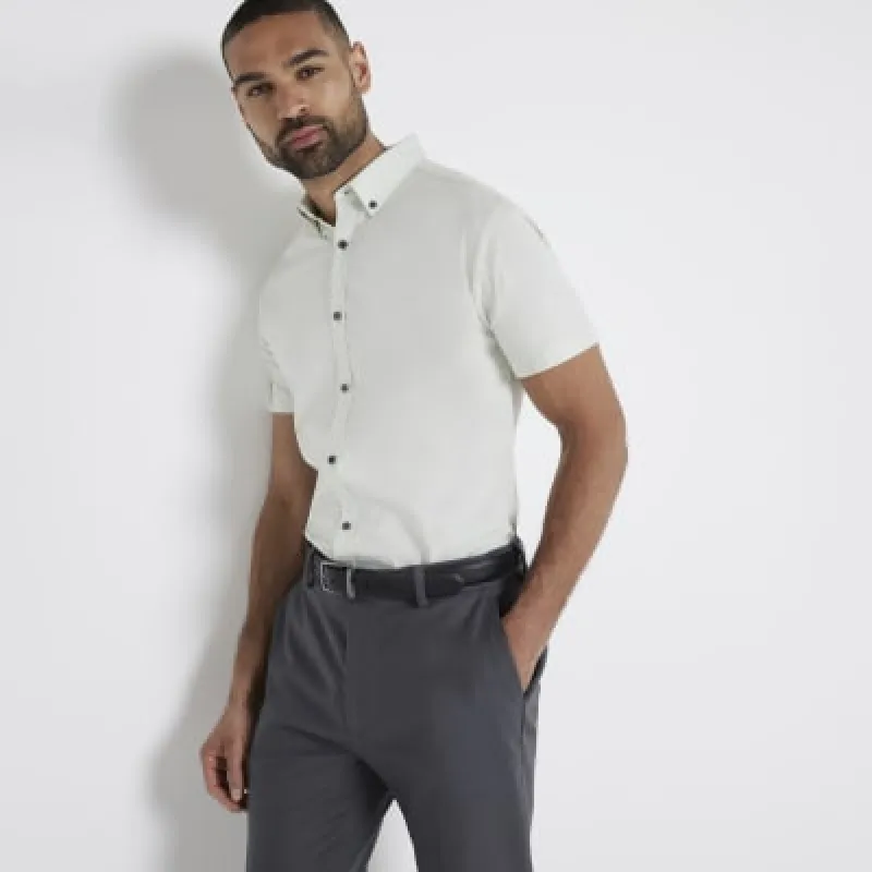 Green muscle fit textured smart shirt sold by River Island