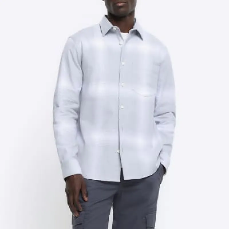 Blue regular fit plaid check shirt sold by River Island