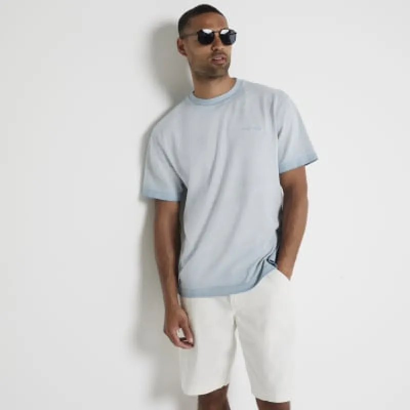 Washed blue regular contrast stitch t-shirt sold by River Island