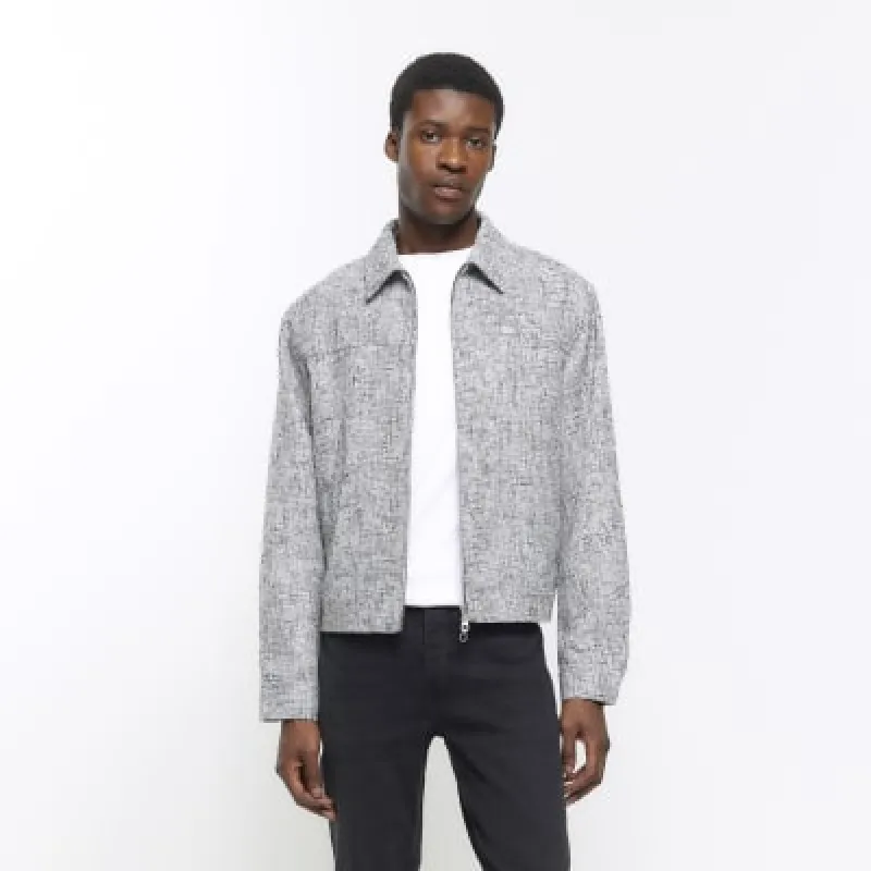 Black regular fit textured jacket sold by River Island