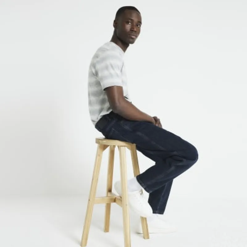 Grey slim fit stripe smart t-shirt sold by River Island