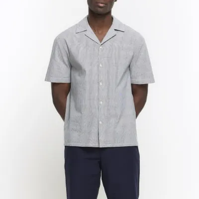 Grey regular fit textured revere shirt sold by River Island