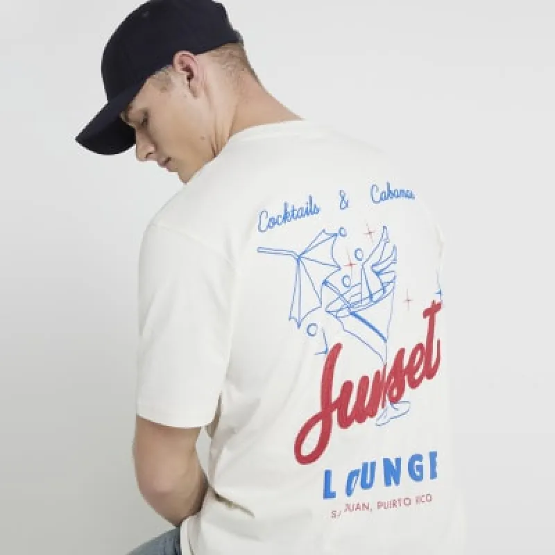 Beige regular fit graphic print t-shirt sold by River Island