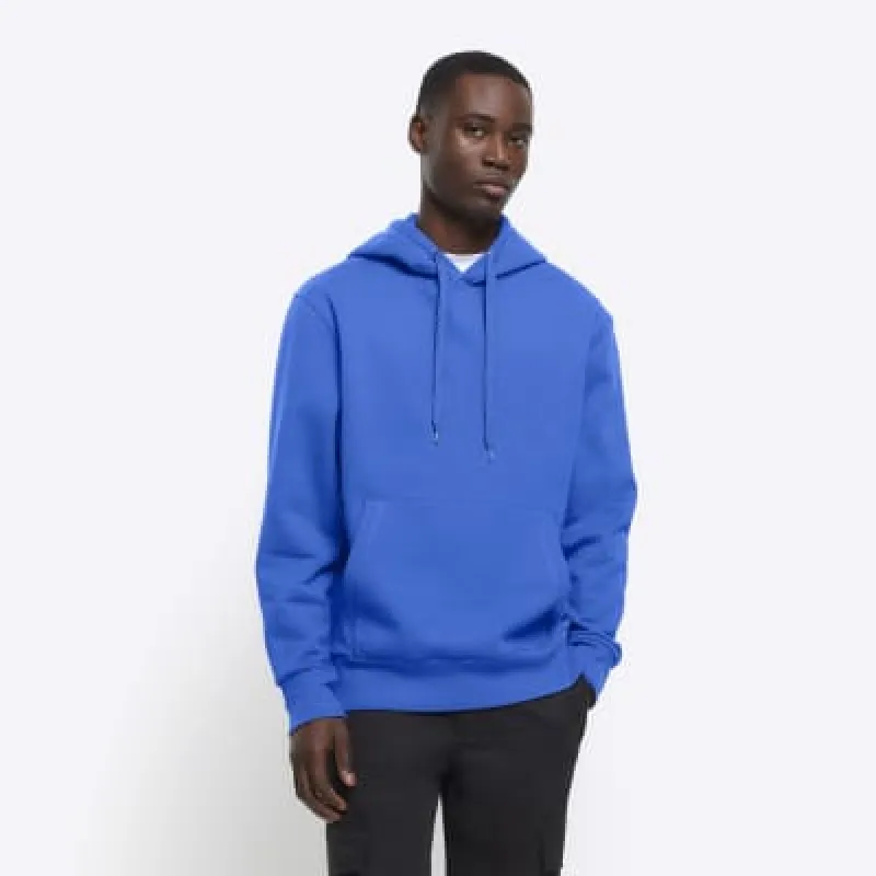 Blue regular fit plain hoodie sold by River Island