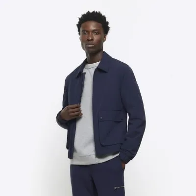 Navy regular fit zip up Harrington jacket sold by River Island