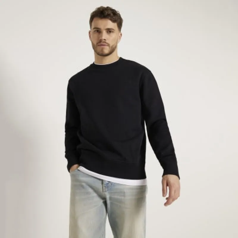 Black regular fit loopback sweatshirt sold by River Island