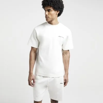 Beige regular fit embroidered t-shirt sold by River Island