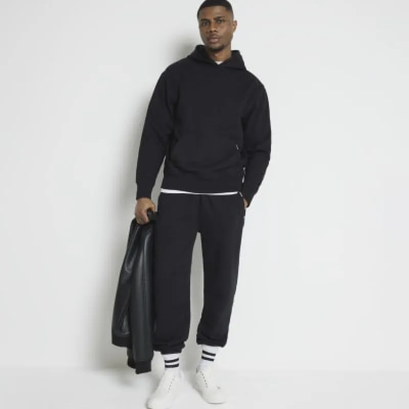 Black regular fit loopback hoodie sold by River Island