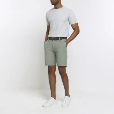 Green slim fit belted chino shorts sold by River Island