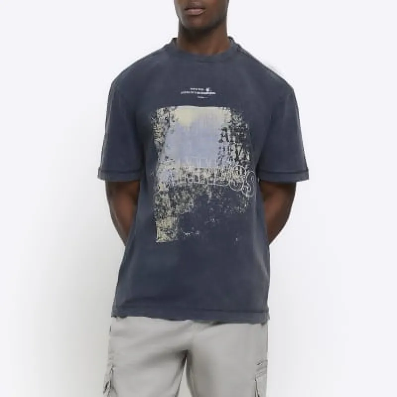 Washed black regular fit graphic t-shirt sold by River Island