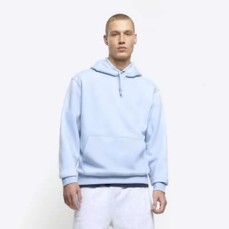 Blue regular fit essential panel hoodie sold by River Island