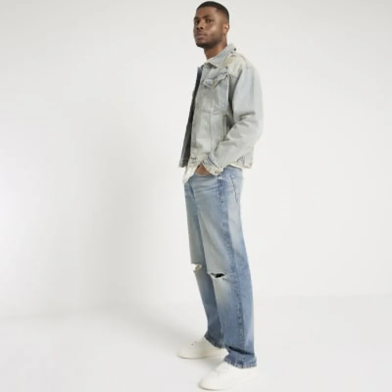 Blue loose fit ripped jeans sold by River Island