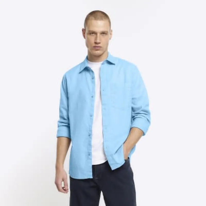 Blue regular fit linen blend shirt sold by River Island