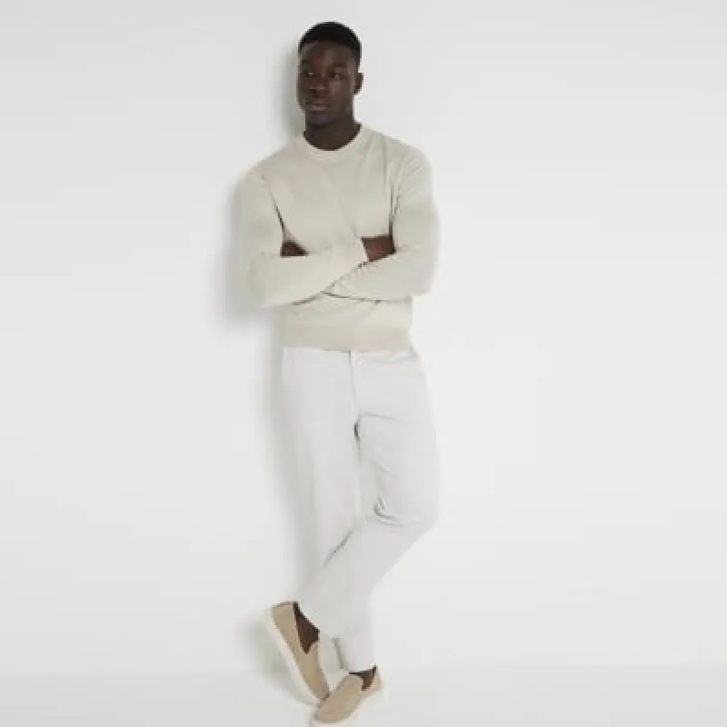 Beige Slim Fit Pull On Twill Jogger sold by River Island